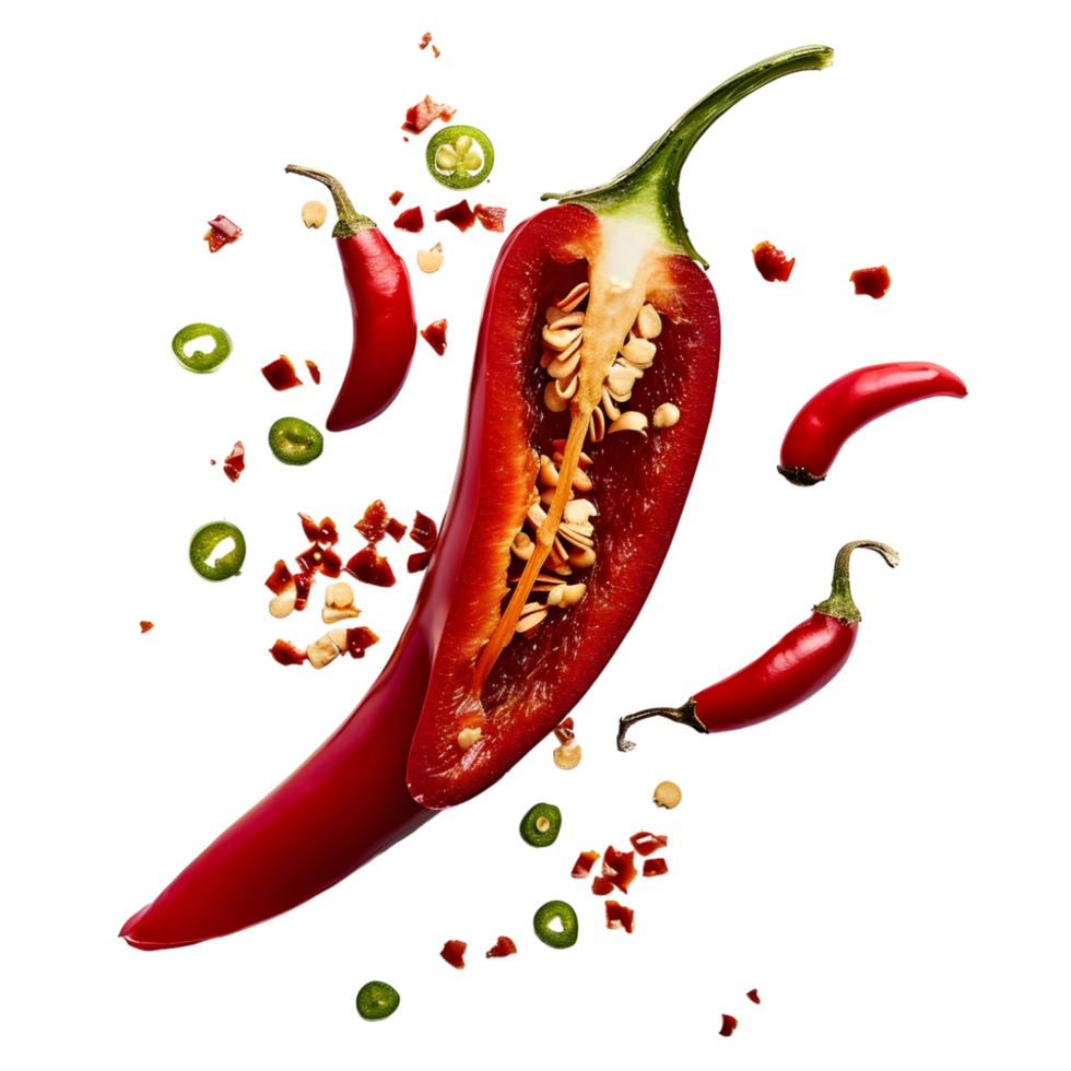 A serrano chili with cut against transparent background png