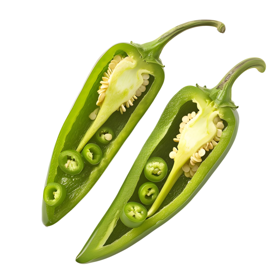 A serrano chili with cut against transparent background png