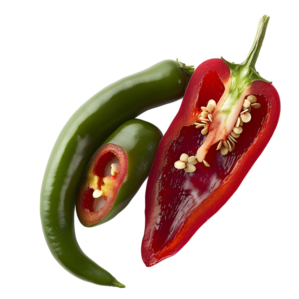 A serrano chili with cut against transparent background png