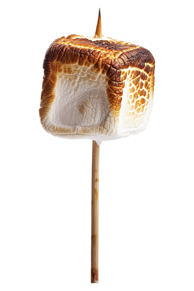 Roasted marshmallow on stick alone against transparent background png