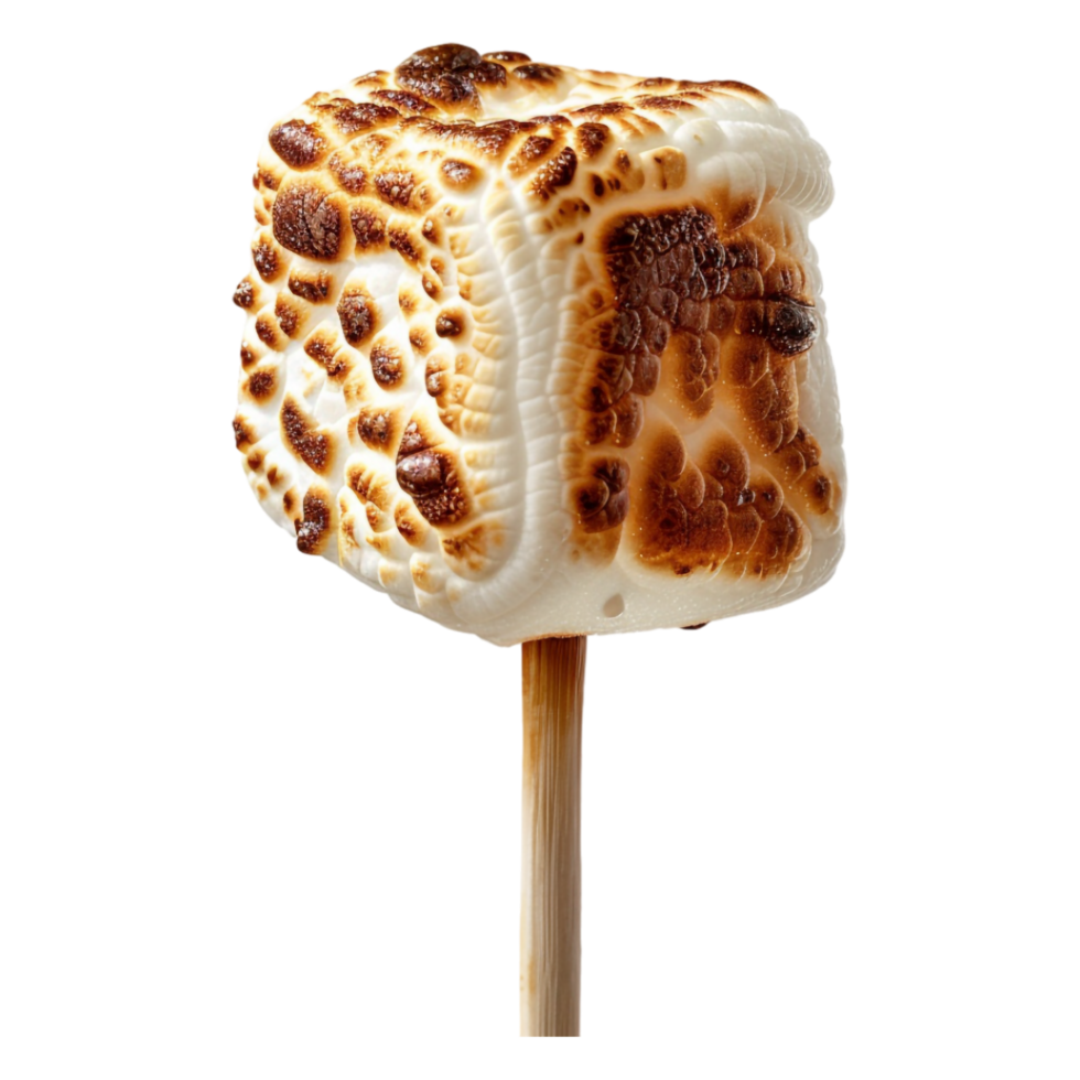 Roasted marshmallow on stick alone against transparent background png