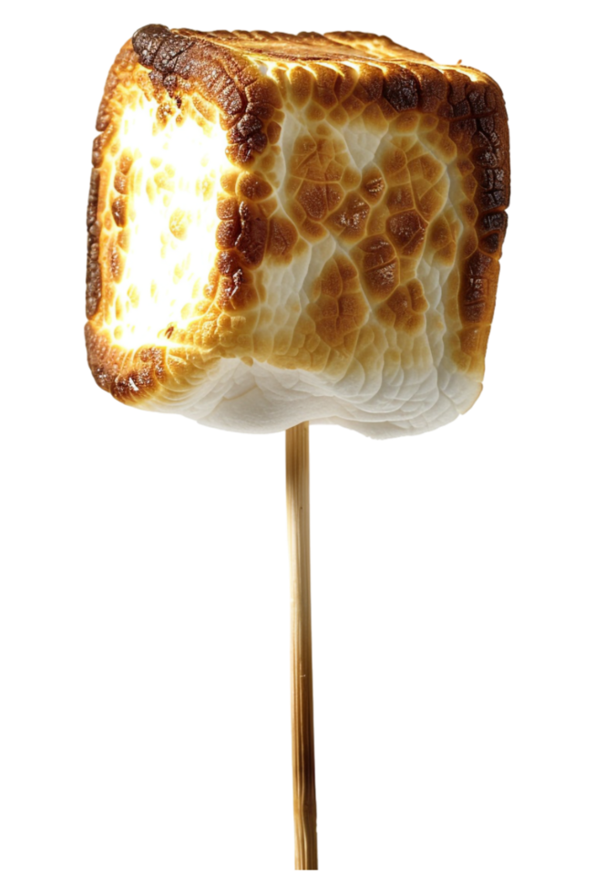 Roasted marshmallow on stick alone against transparent background png