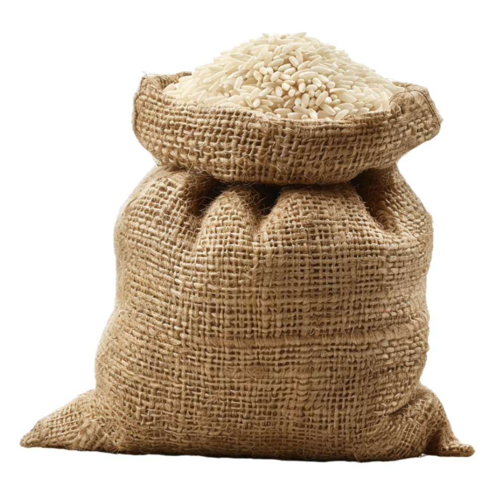Rice in sack bag on transparent background png