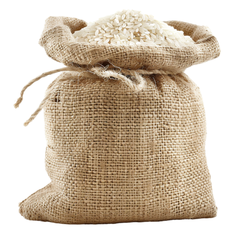 Rice in sack bag on transparent background png