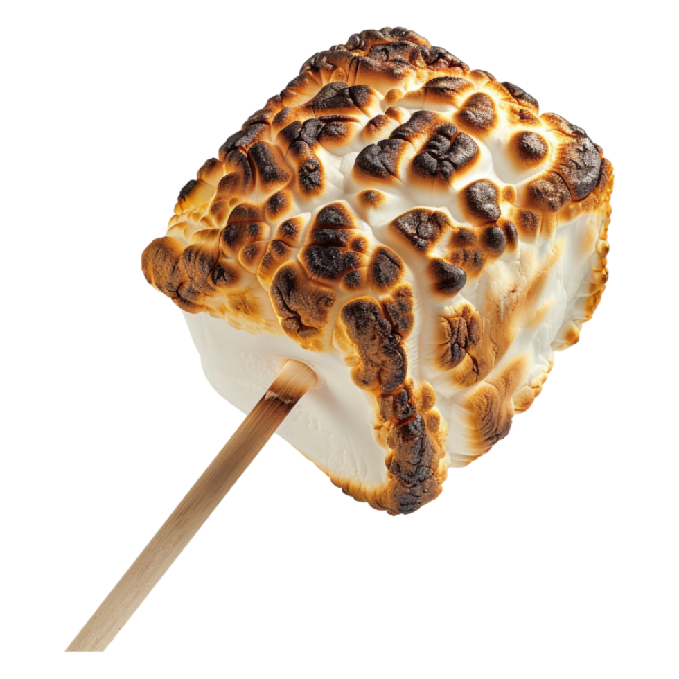 Roasted marshmallow on stick alone against transparent background png