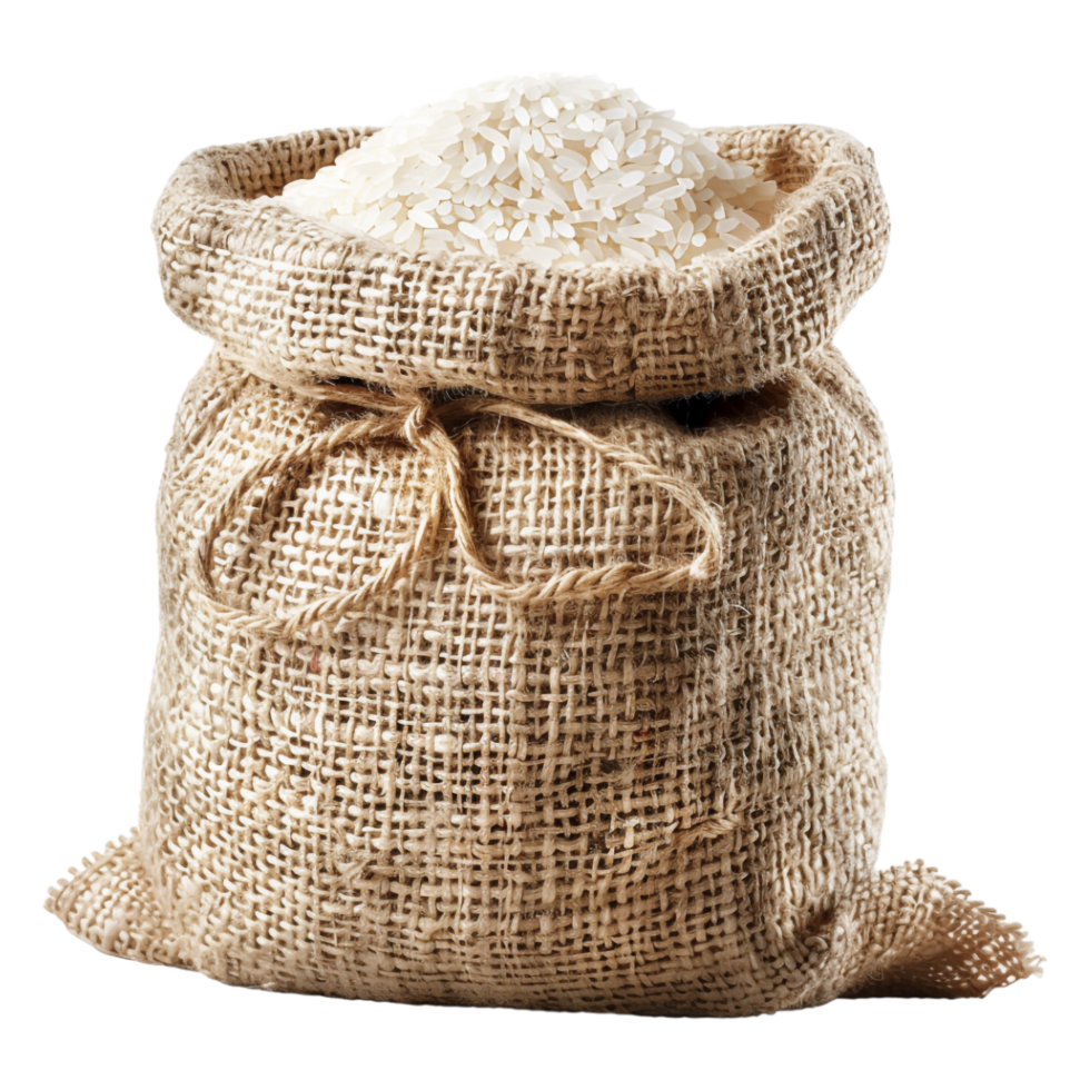 Rice in sack bag on transparent background png