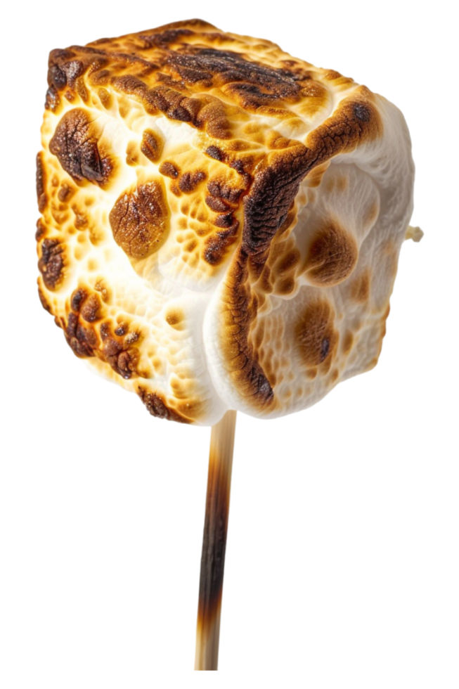 Roasted marshmallow on stick alone against transparent background png