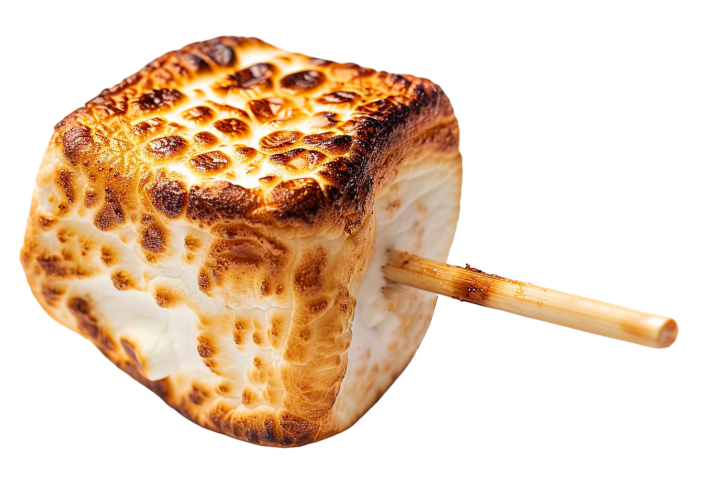 Roasted marshmallow on stick alone against transparent background png