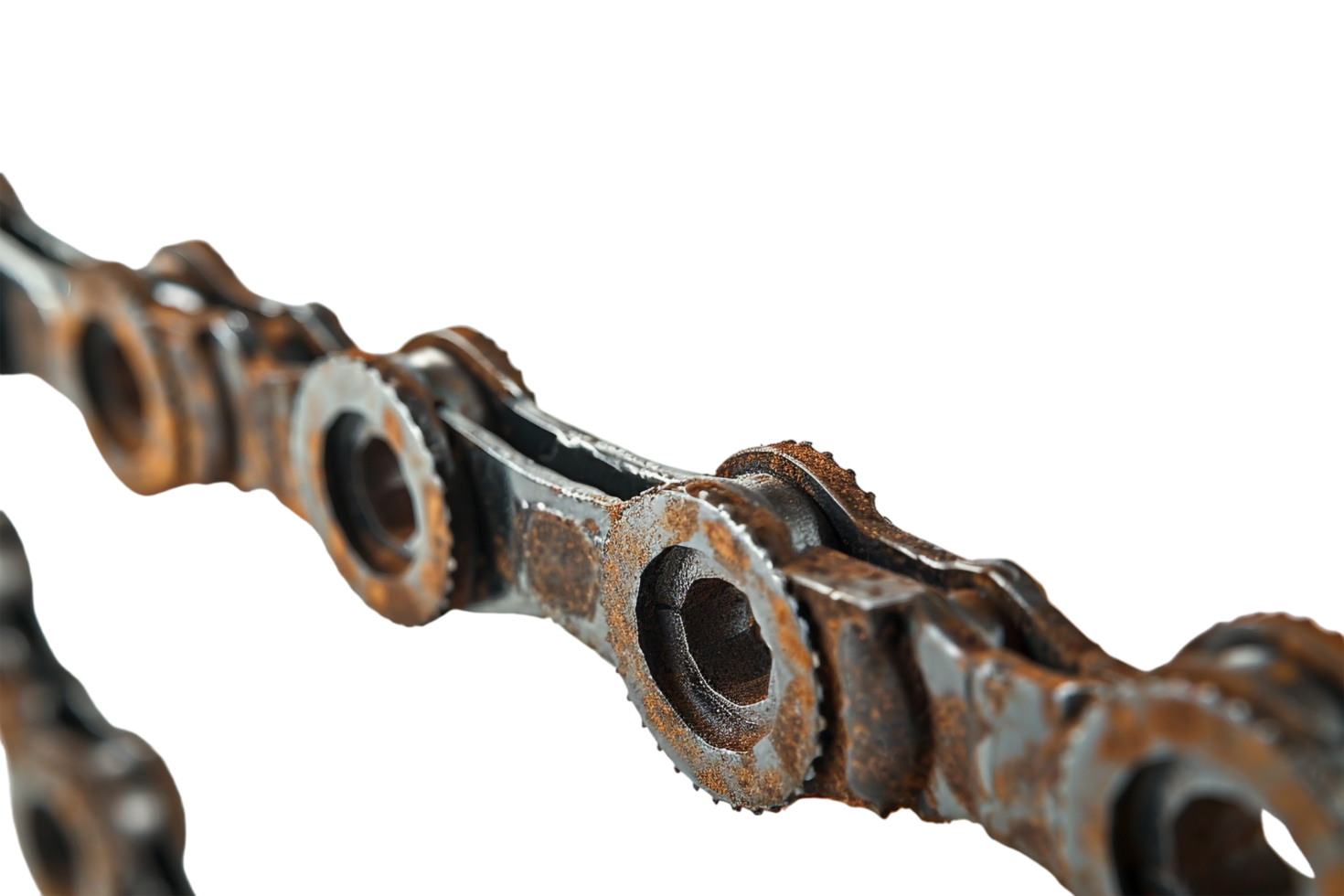 Rusty bicycle chain on transparent background png