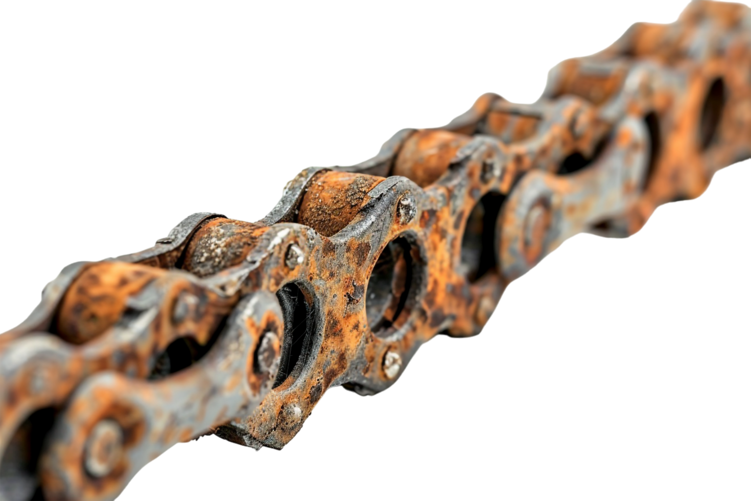 Rusty bicycle chain on transparent background png
