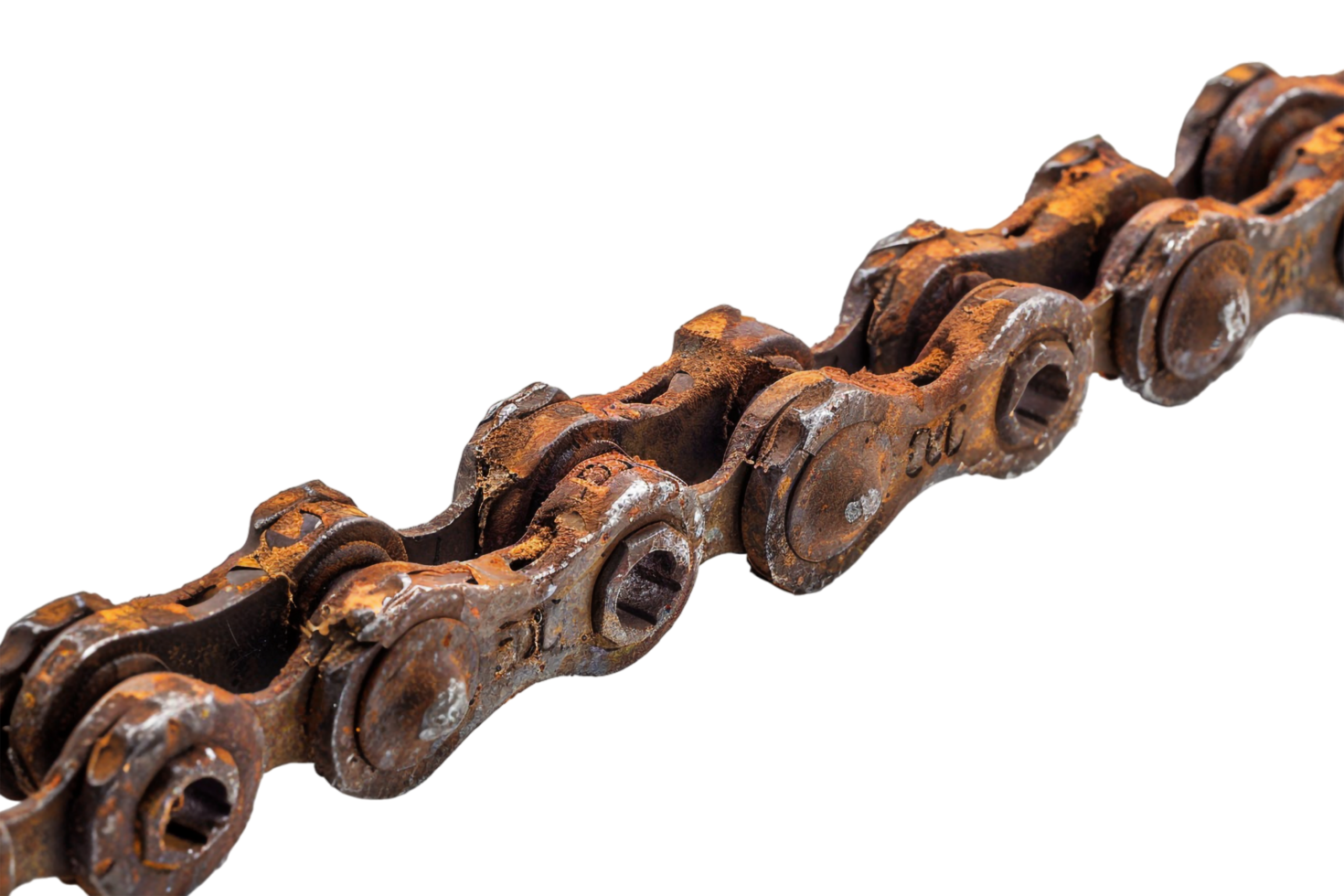Rusty bicycle chain on transparent background png
