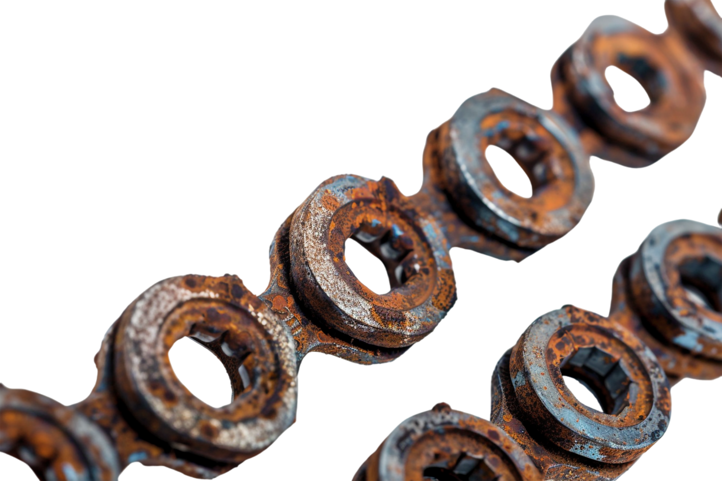 Rusty bicycle chain on transparent background png