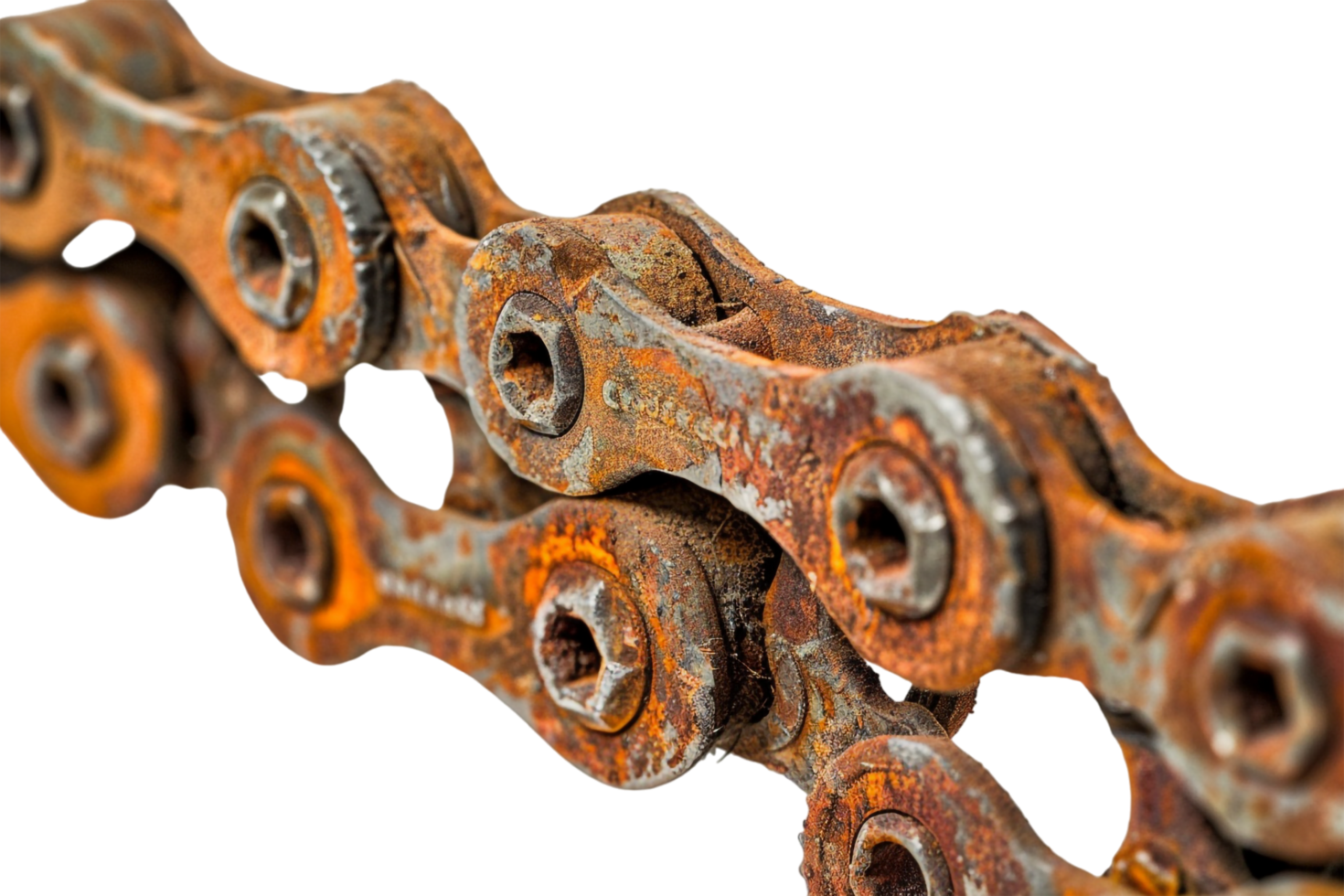 Rusty bicycle chain on transparent background png