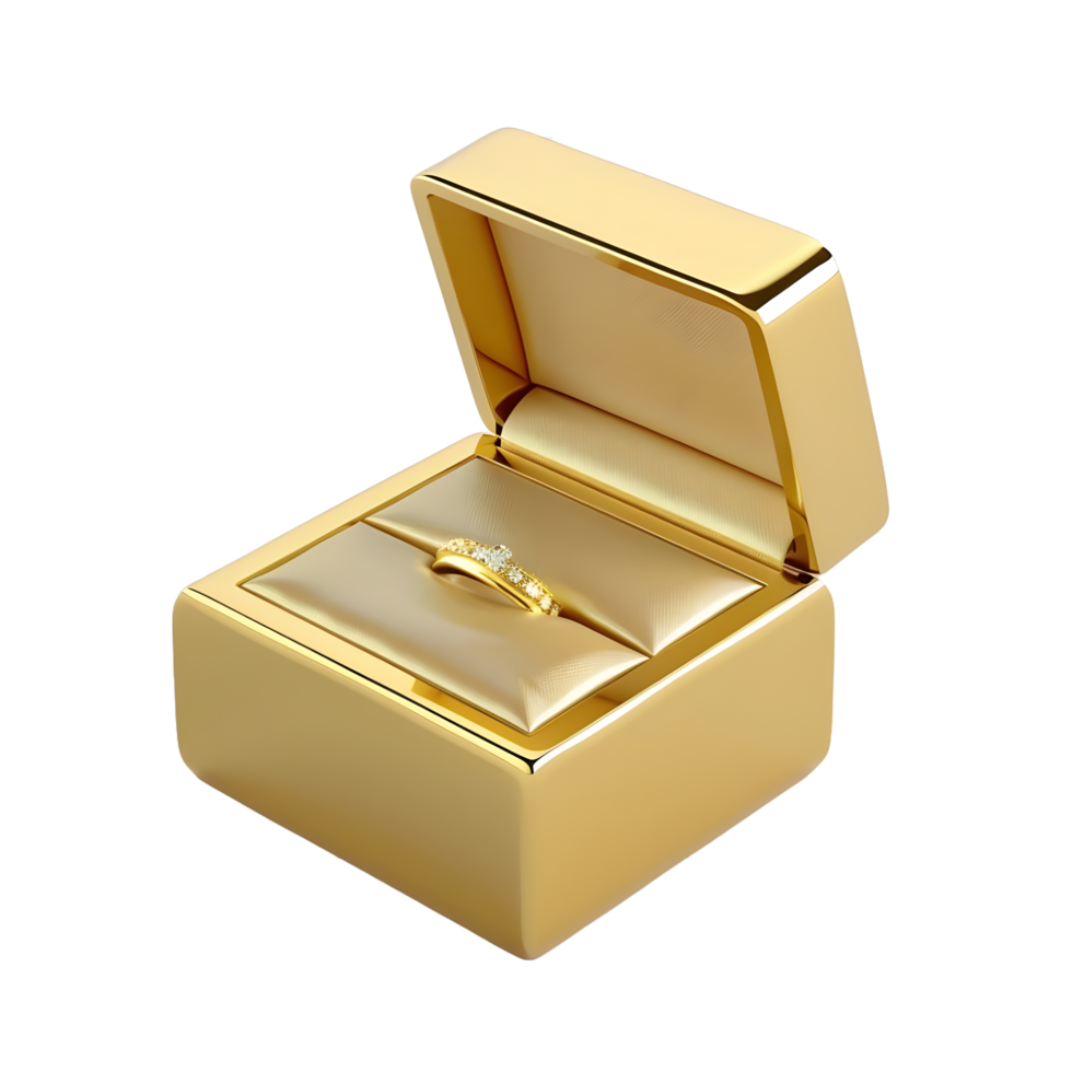 3D gold ring box transparent background 8K resolution png