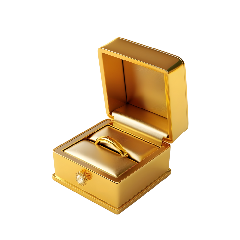 3D gold ring box transparent background 8K resolution png