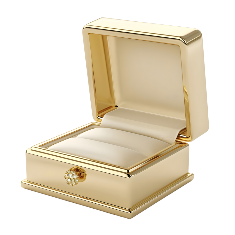 3D gold ring box transparent background 8K resolution png