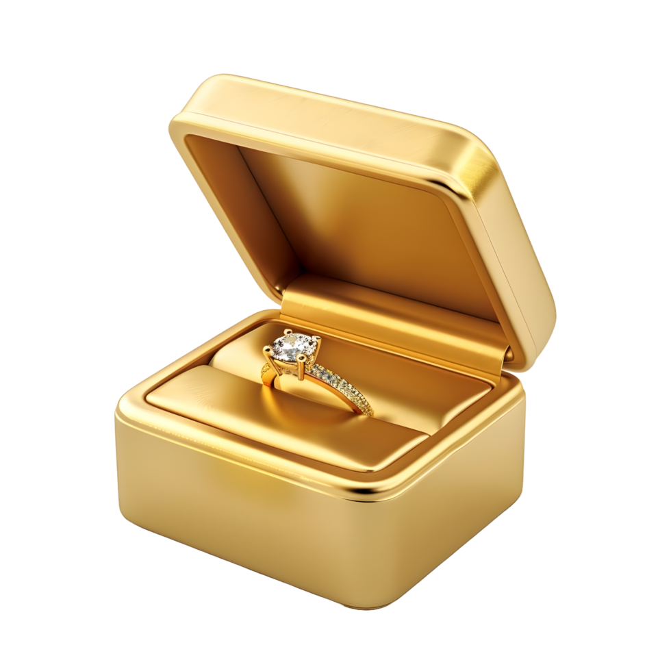 3D gold ring box transparent background 8K resolution png