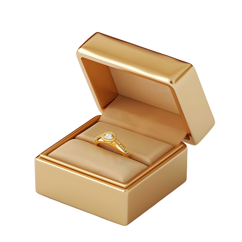 3D gold ring box transparent background 8K resolution png