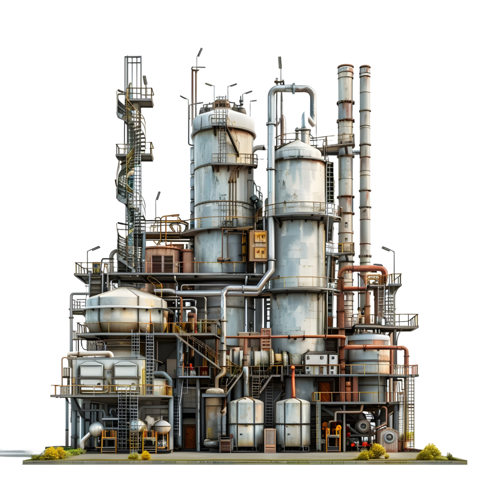 3D image of an oil factory on atransparent background 8K high resolution png