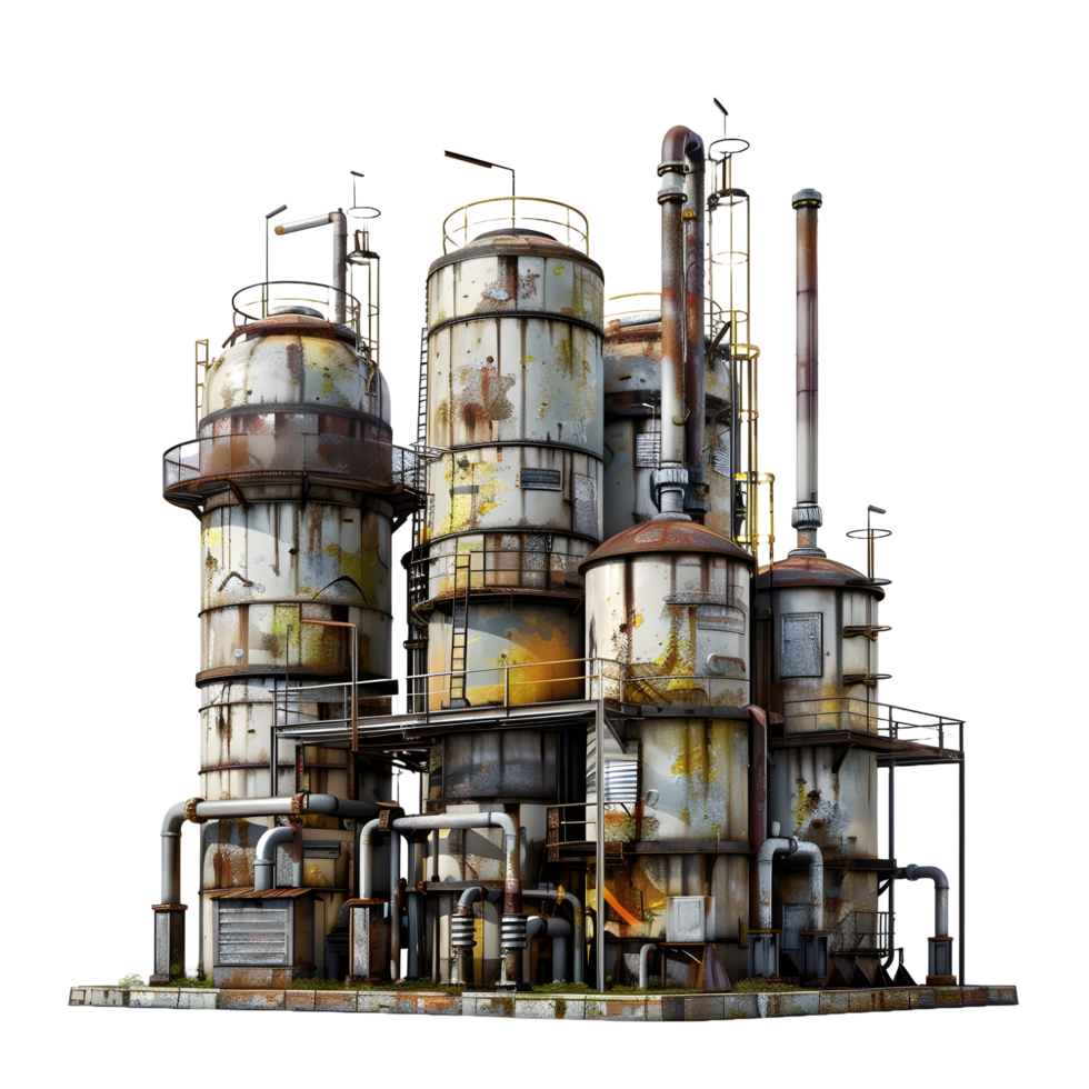 3D image of an oil factory on atransparent background 8K high resolution png