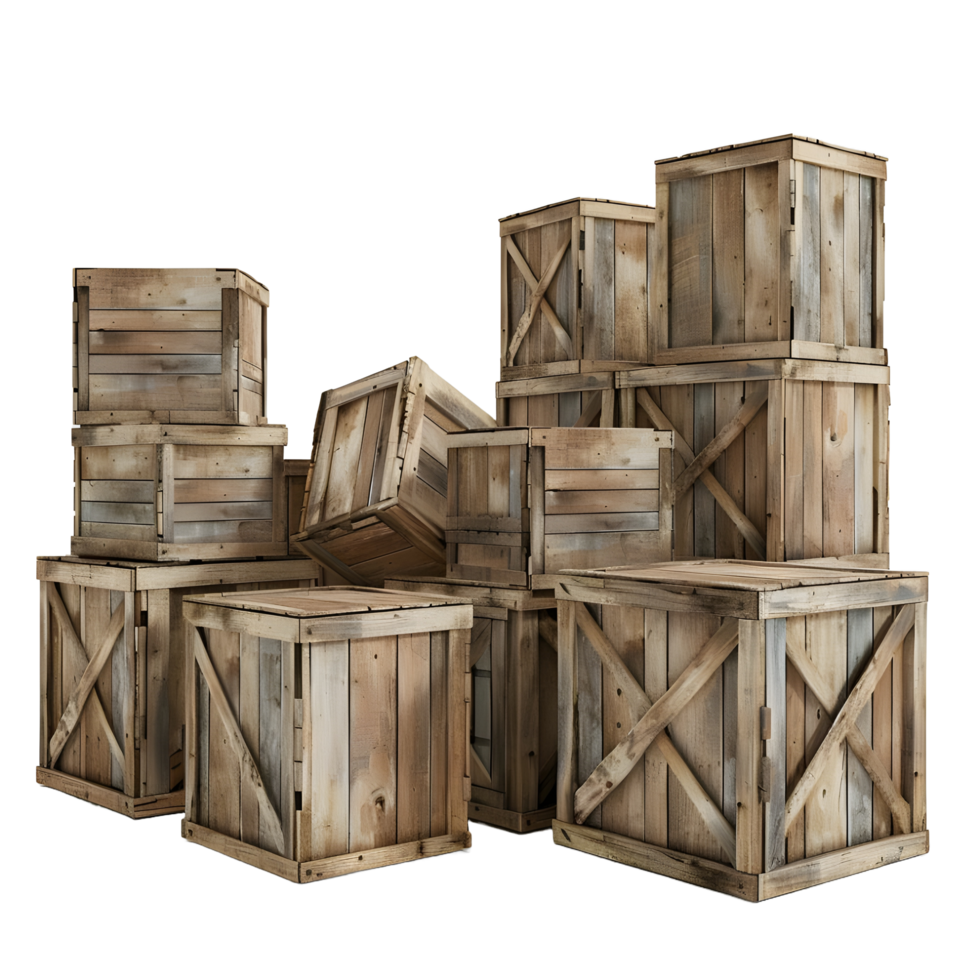 3D image of wooden shipping crates on transparent background png