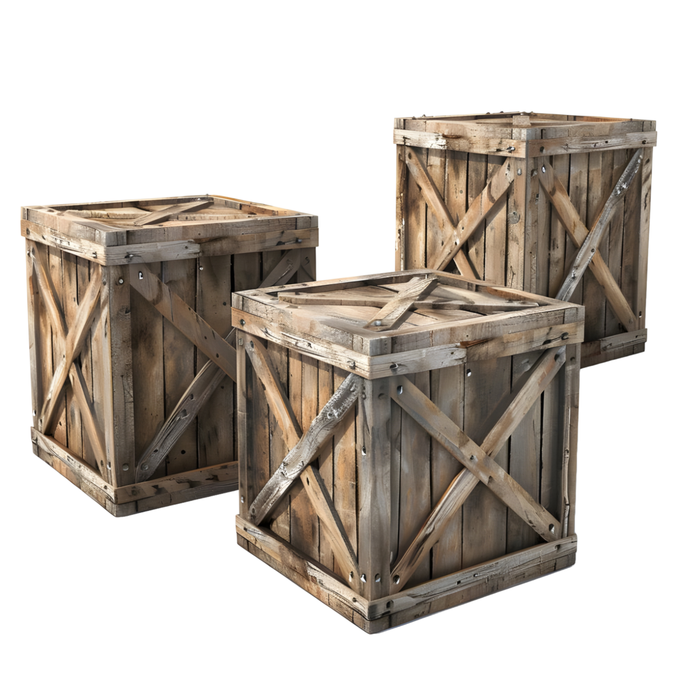 3D image of wooden shipping crates on transparent background png