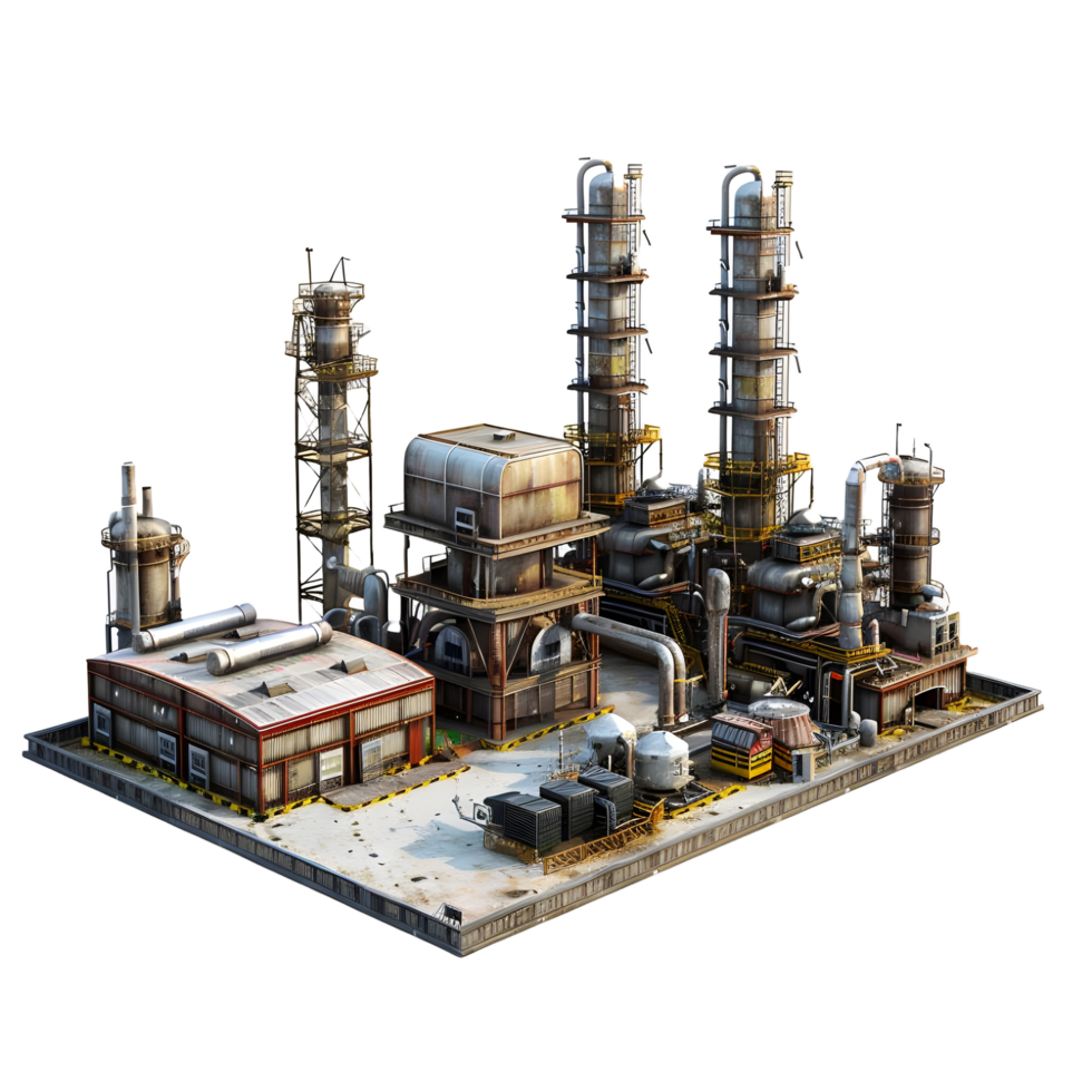 3D image of an oil factory on atransparent background 8K high resolution png