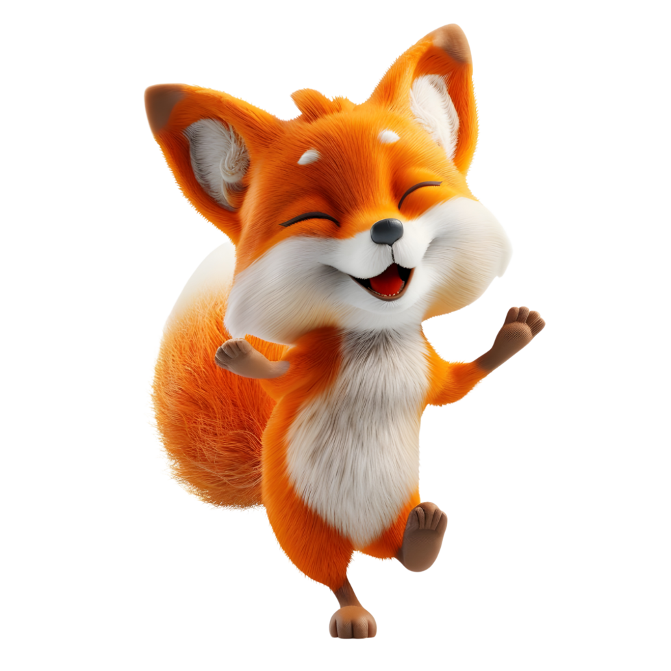 3D illustration of a joyful fox transparent background png