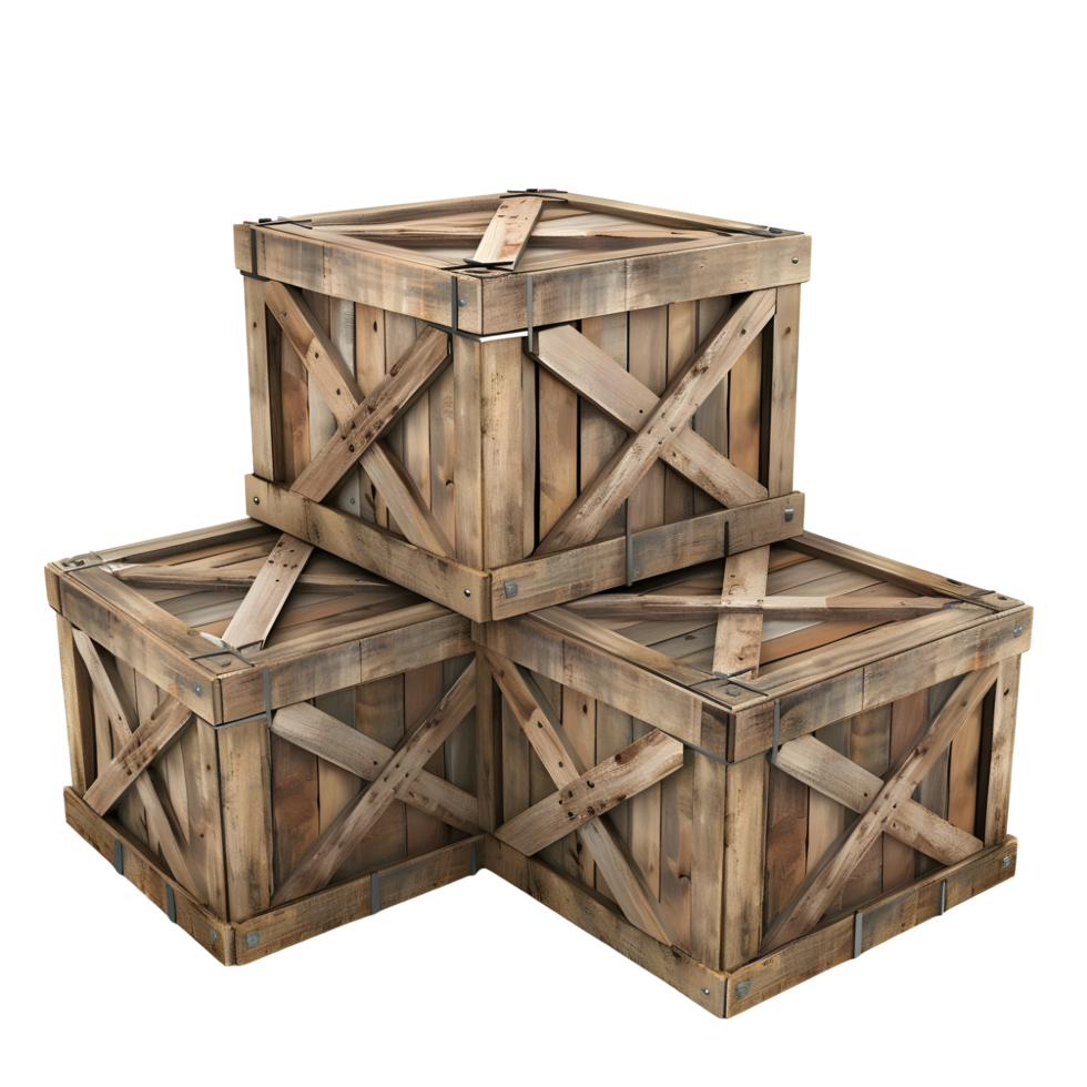 3D image of wooden shipping crates on transparent background png