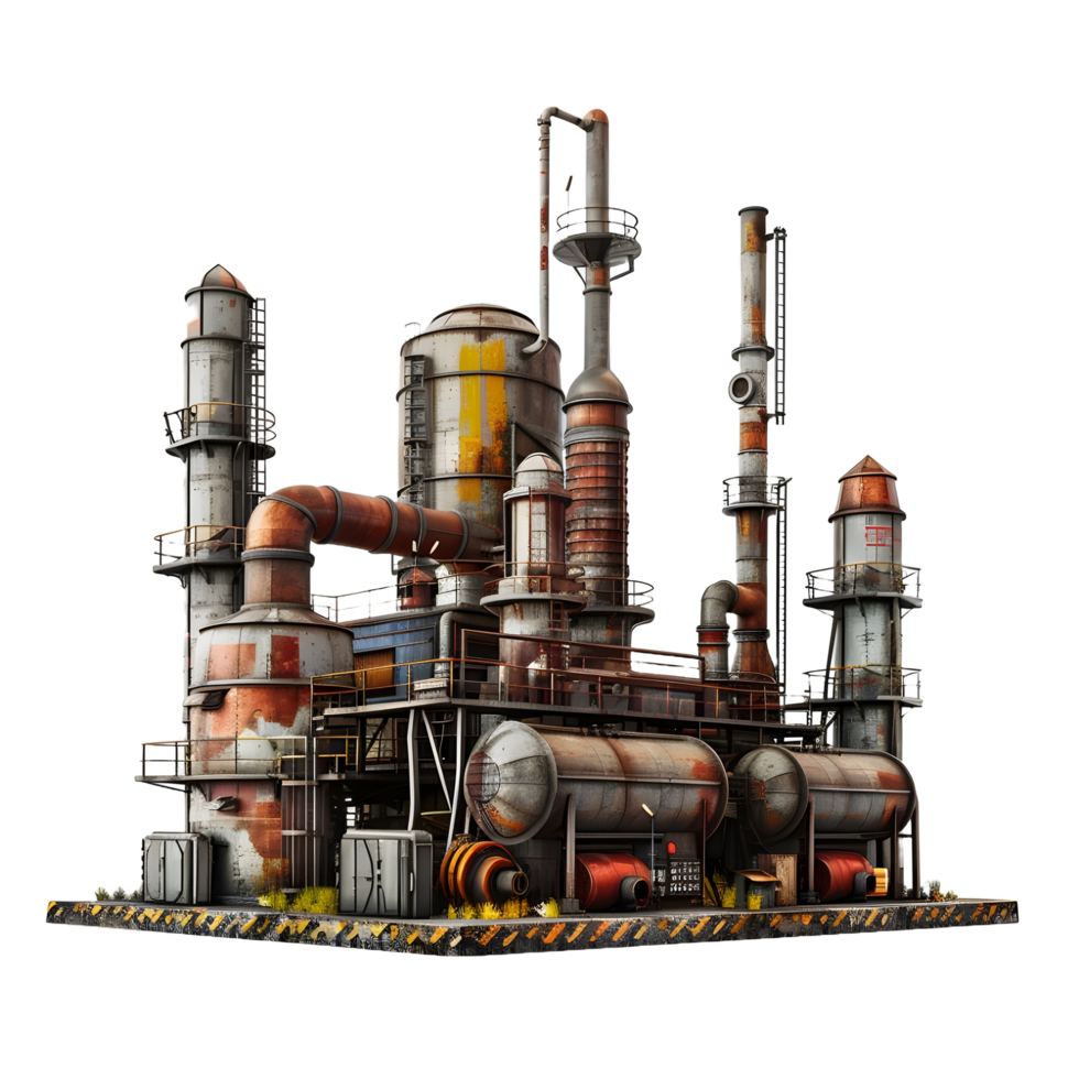 3D image of an oil factory on atransparent background 8K high resolution png