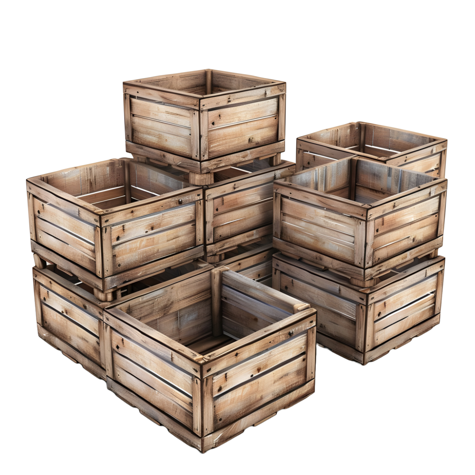 3D image of wooden shipping crates on transparent background png