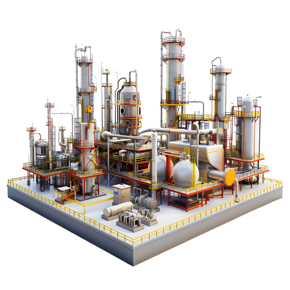 3D image of an oil factory on atransparent background 8K high resolution png