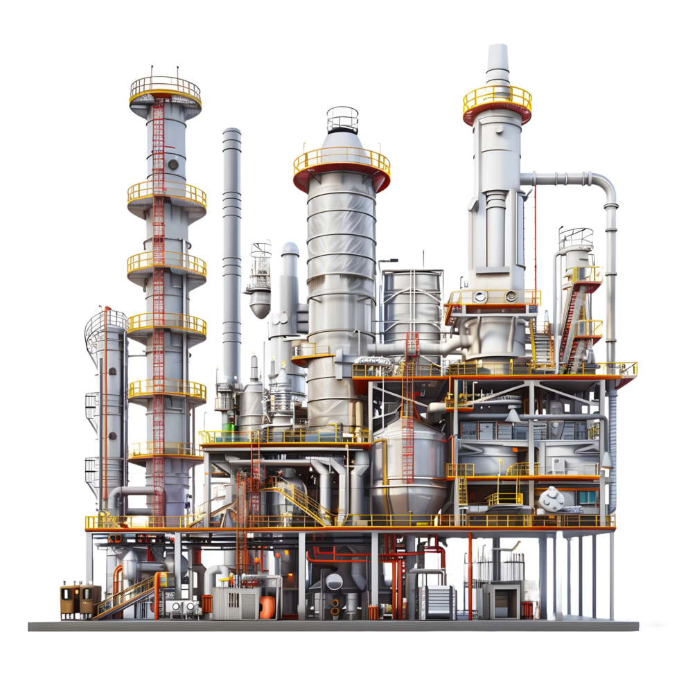 3D image of an oil factory on atransparent background 8K high resolution png
