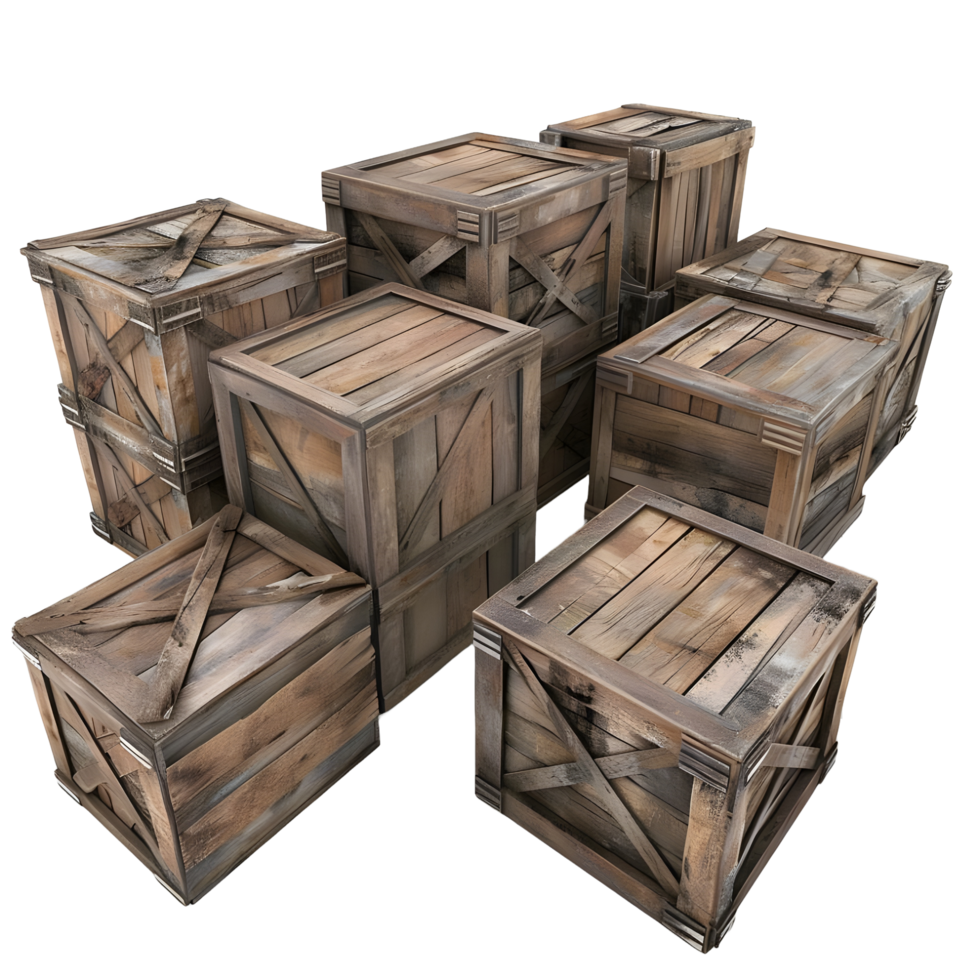 3D image of wooden shipping crates on transparent background png