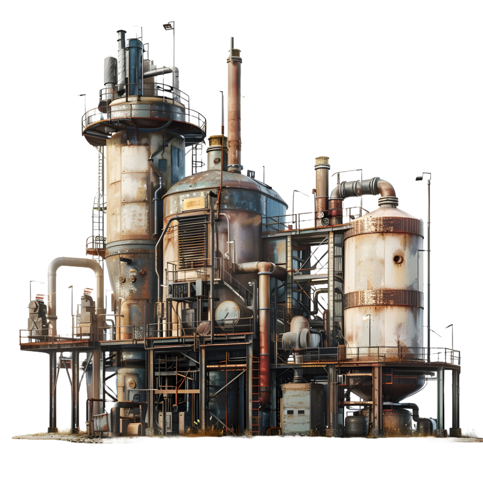3D image of an oil factory on atransparent background 8K high resolution png