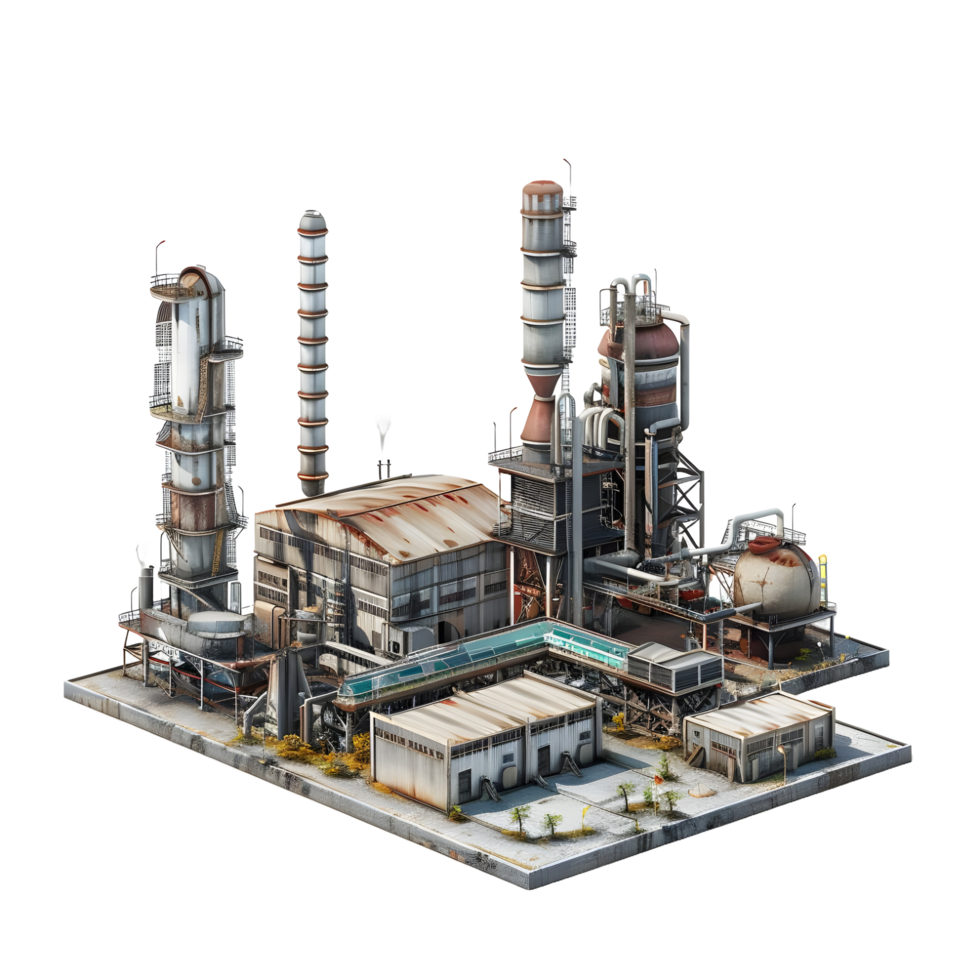 3D image of an oil factory on atransparent background 8K high resolution png