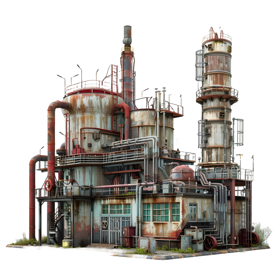 3D image of an oil factory on atransparent background 8K high resolution png