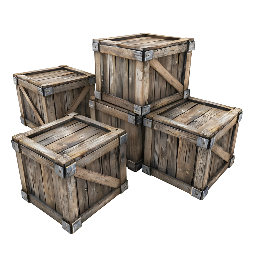 3D image of wooden shipping crates on transparent background png