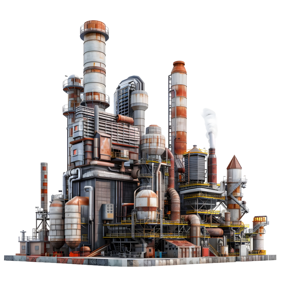 3D image of an oil factory on atransparent background 8K high resolution png