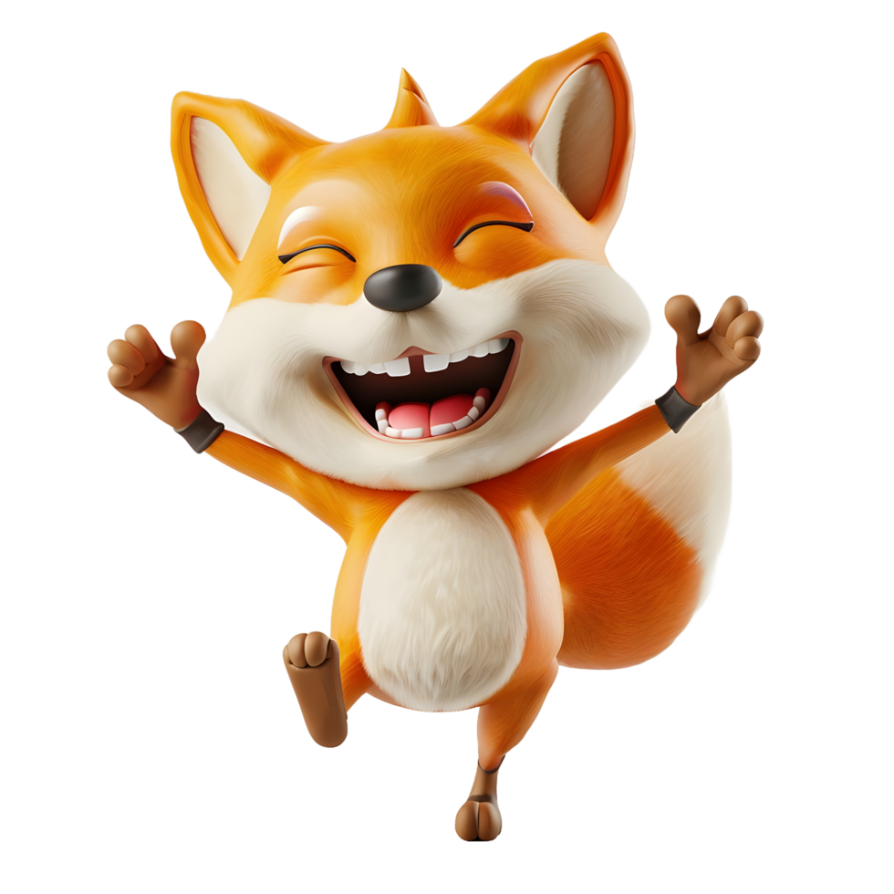 3D illustration of a joyful fox transparent background png