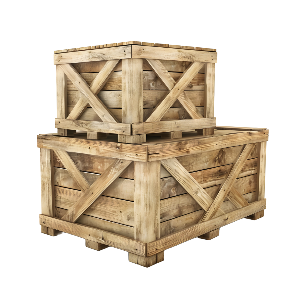 3D image of wooden shipping crates on transparent background png