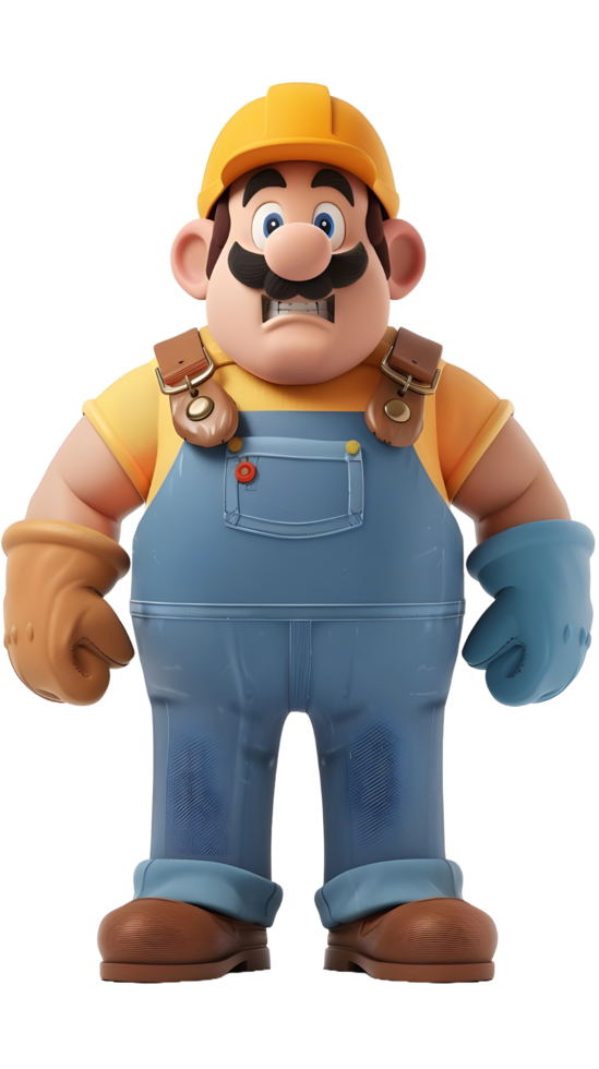 3D model cartoon plumber transparent background png