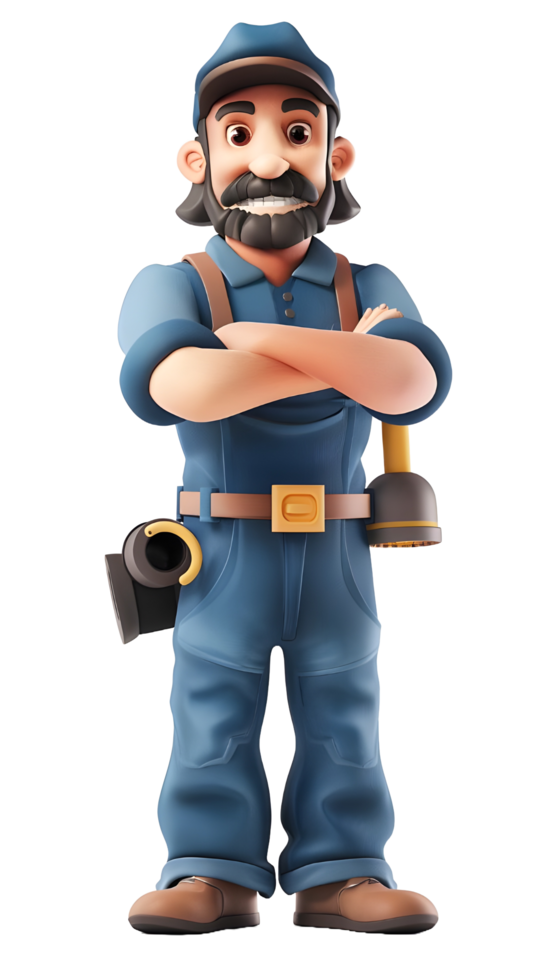 3D model cartoon plumber transparent background png