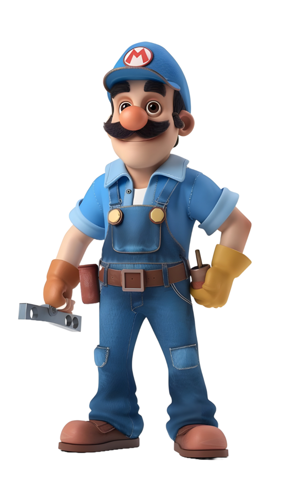 3D model cartoon plumber transparent background png