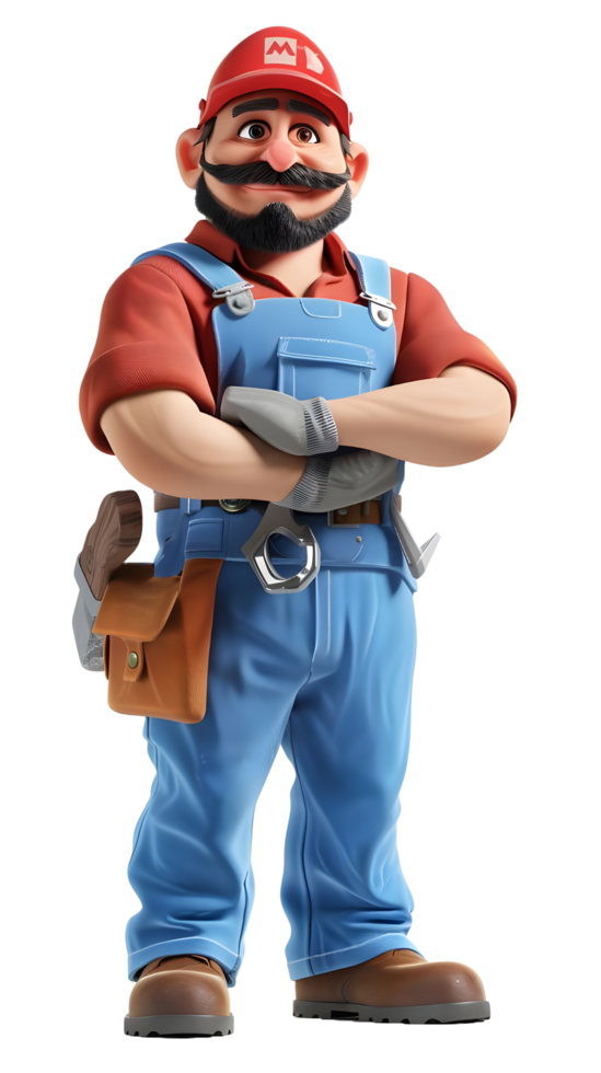 3D model cartoon plumber transparent background png