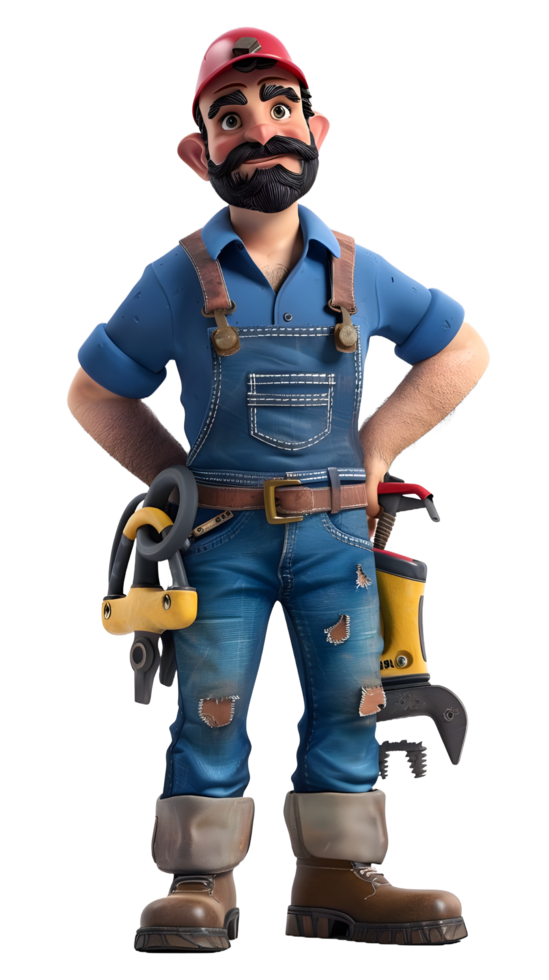 3D model cartoon plumber transparent background png