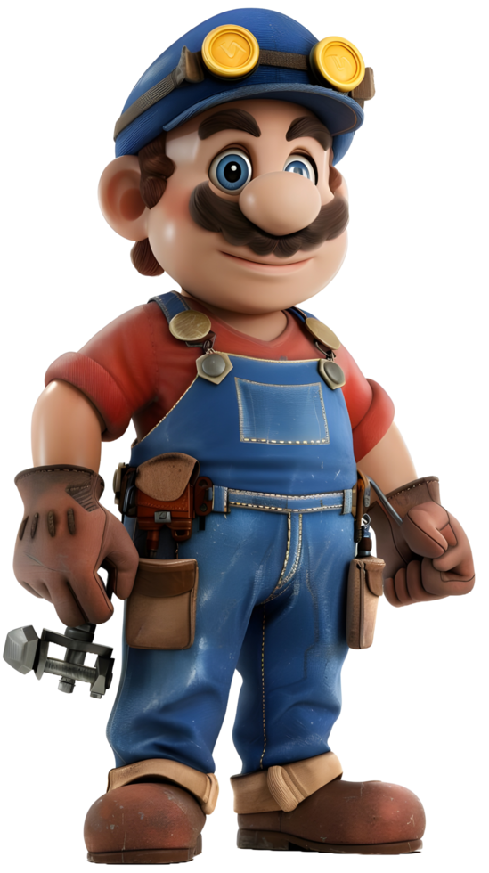 3D model cartoon plumber transparent background png
