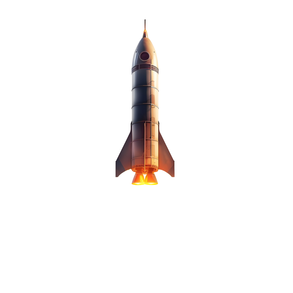 A rocket with a flame effect on the bottom against transparent background png