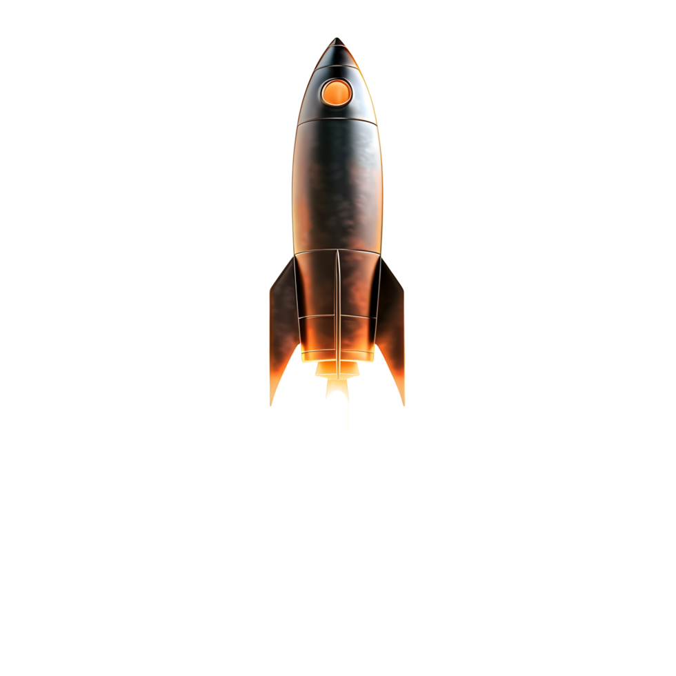 A rocket with a flame effect on the bottom against transparent background png