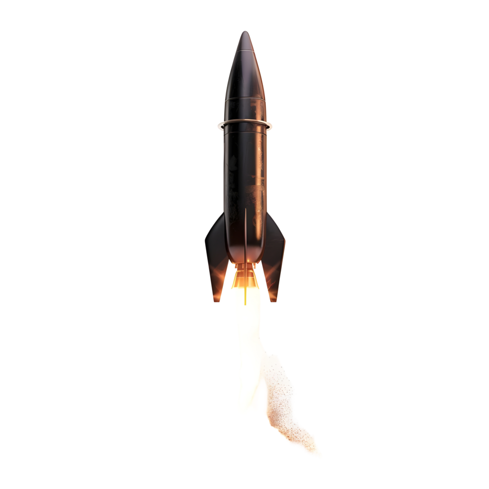 A rocket with a flame effect on the bottom against transparent background png